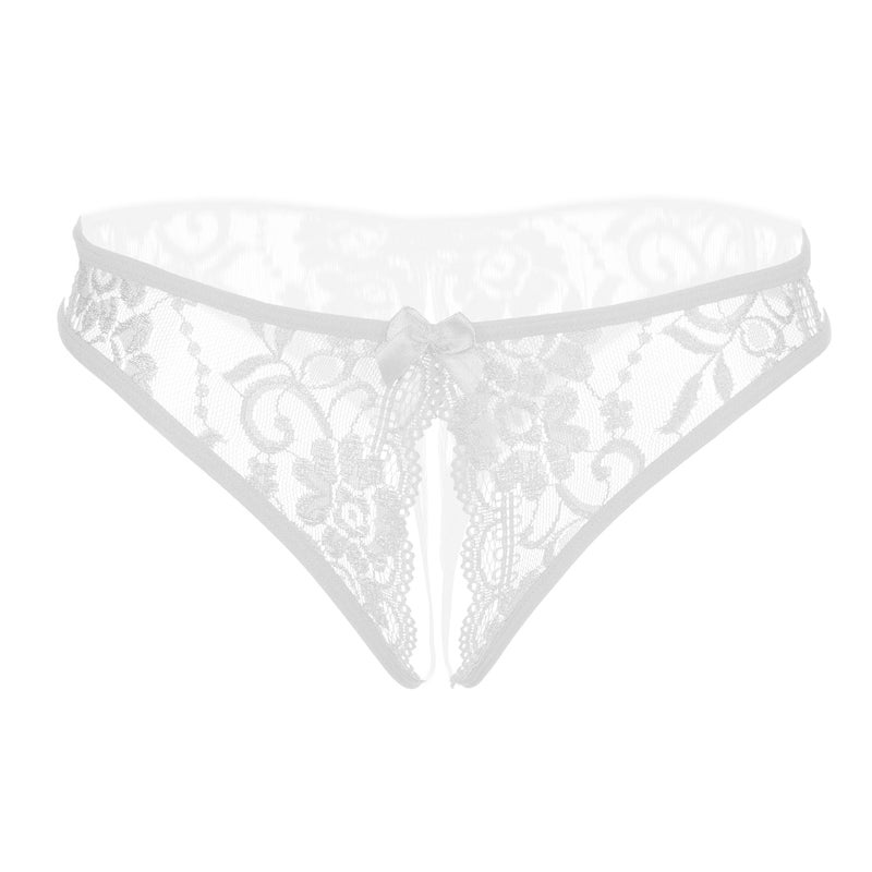 SLITHICE Women Sexy Floral Lace Briefs with Cute Bow Center (US, Alpha, Medium, Regular, Regular, White) - Image 1